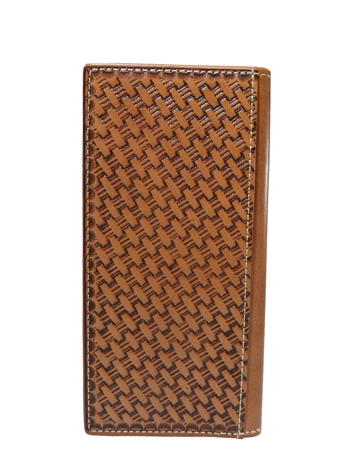 WESTERN CHECKBOOK BI FOLD WOMEN'S WALLET & MEN'S WALLET GENUINE LEATHER TAN FRONT FLORAL EMBOSSED