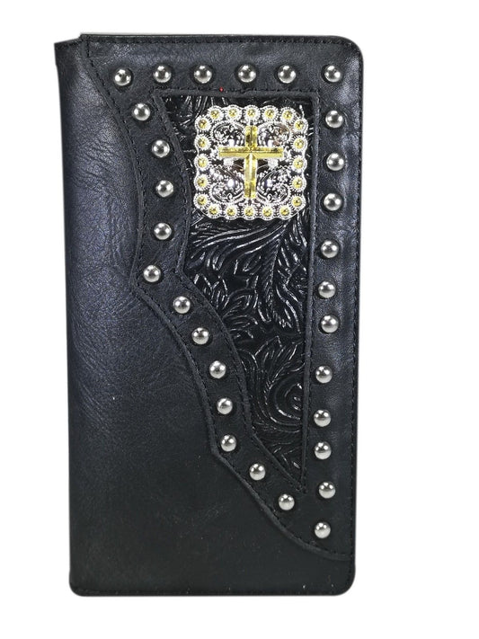 WESTERN CROSS CHECKBOOK BI FOLD MEN'S & WOMEN'S GENUINE LEATHER BLACK WALLET NEW