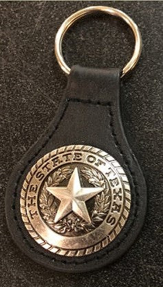 STATE OF TEXAS KEY FOB BRONZE CONCHO BROWN LEATHER KEYCHAIN WESTERN FASHION ART NEW #EH80011